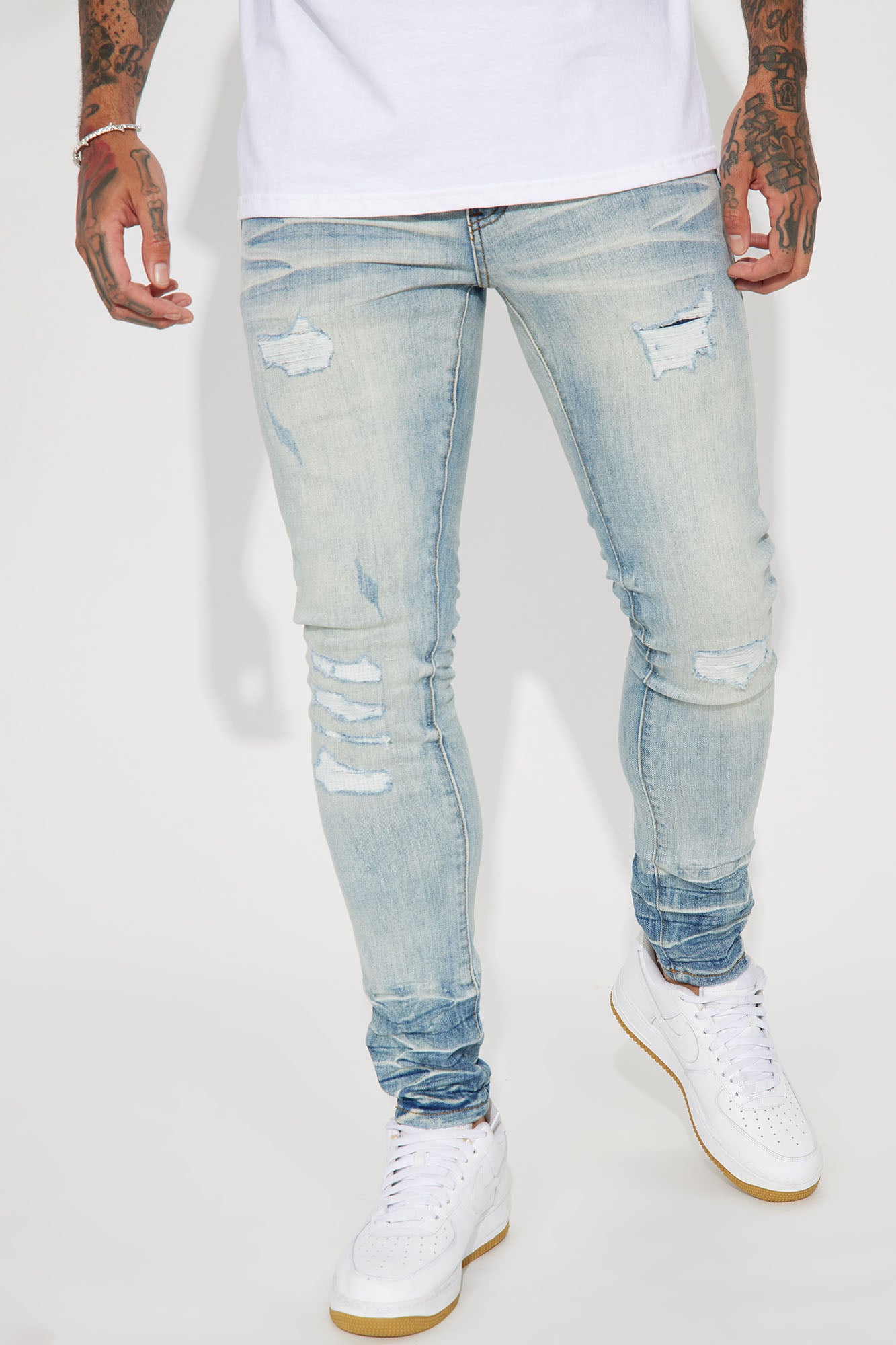 Stay Real Ripped Stacked Skinny Jeans - Light Wash