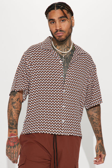 Show Up Short Sleeve Button Up White combo
