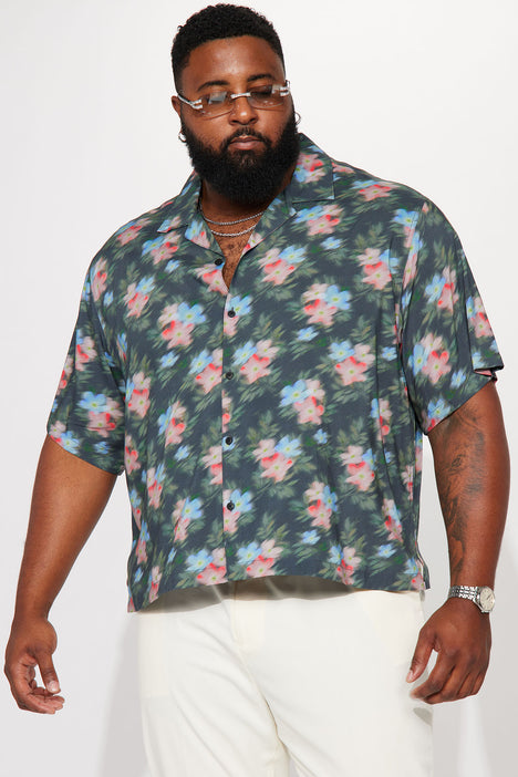 Mens floral button down clearance short sleeve