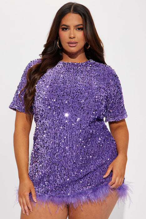 Christy Sequin T-Shirt Mini Dress - Lavender, Fashion Nova, Dresses