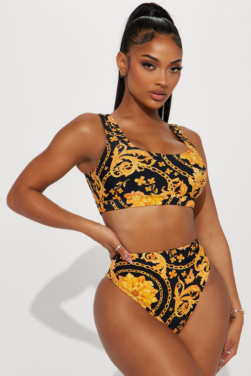 Baroque Royalty High Rise 2 Piece Bikini Black/Gold Fashion Nova