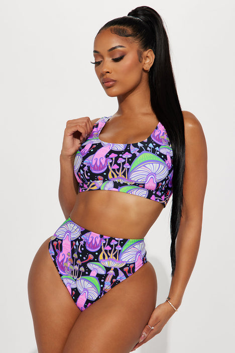 Trippy Shrooms High Rise 2 Piece Bikini Black combo