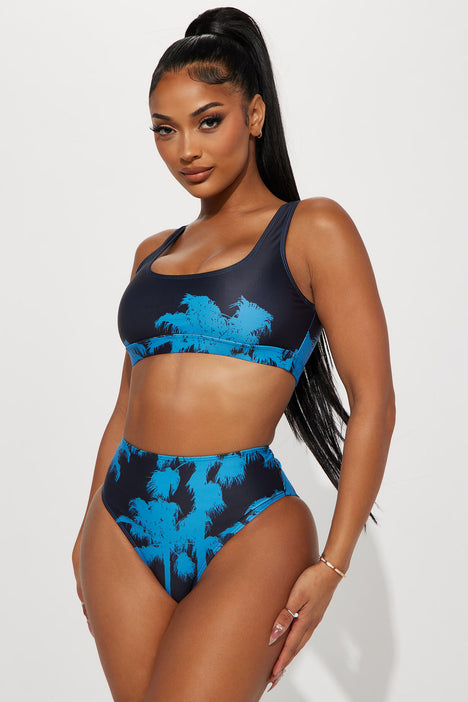 Drip Palms High Waist 2 Piece Bikini Blue Black Fashion Nova