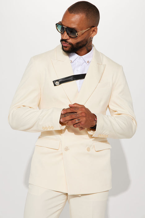 Modern Gabardine Strap Double Breasted Blazer Off White