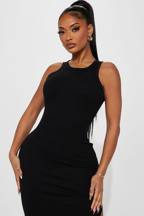 Casual Outing Midi Dress Black