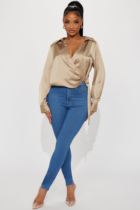 Satin surplice top sales