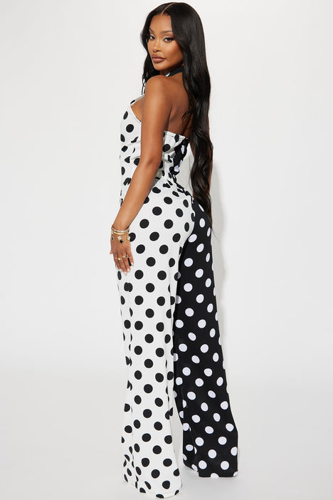 Dotted line outlet jumpsuit fashion nova
