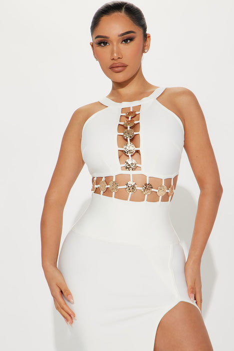White bandage maxi dress 2025