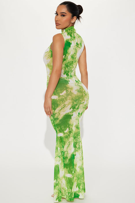 Chasing Waterfalls Mesh Maxi Dress Green combo