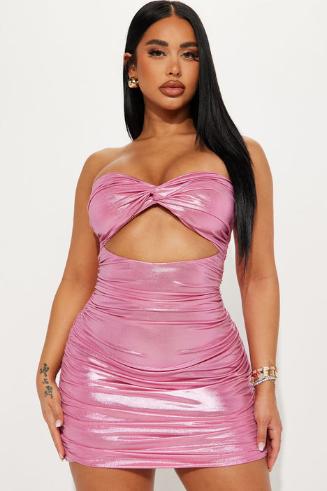 Fashion nova pink ruched dress sale
