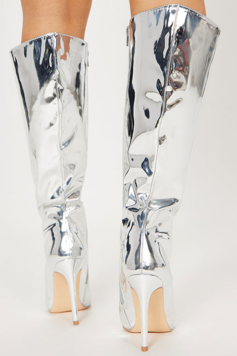 Venus Knee High Boots Silver Fashion Nova Shoes Fashion Nova