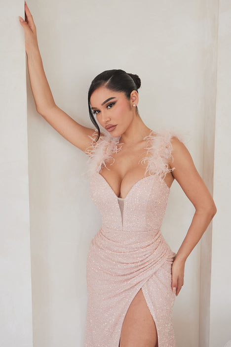 Pink fur top dress fashion nova