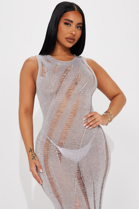 Slay On Them Crochet Maxi Dress Grey