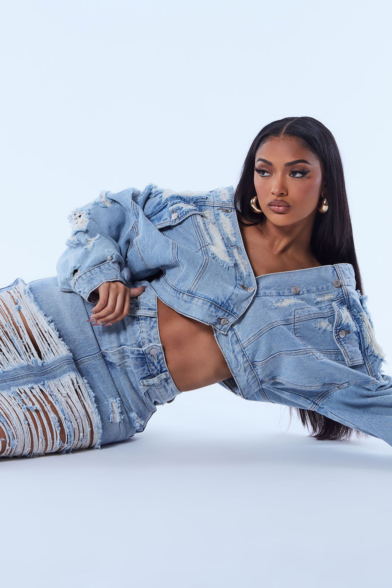 All Nighter Ripped Denim Trucker Jacket Medium Wash Fashion