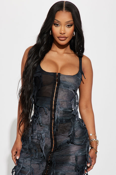 Distressed shop midi dress