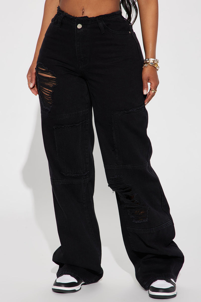 Be Real Non Stretch Cut Off Waistband Straight Leg Jean - Black Wash ...