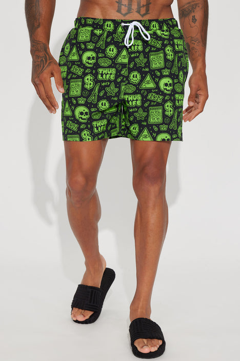 Neon Life Swim Trunks Black Green Fashion Nova Mens Swim
