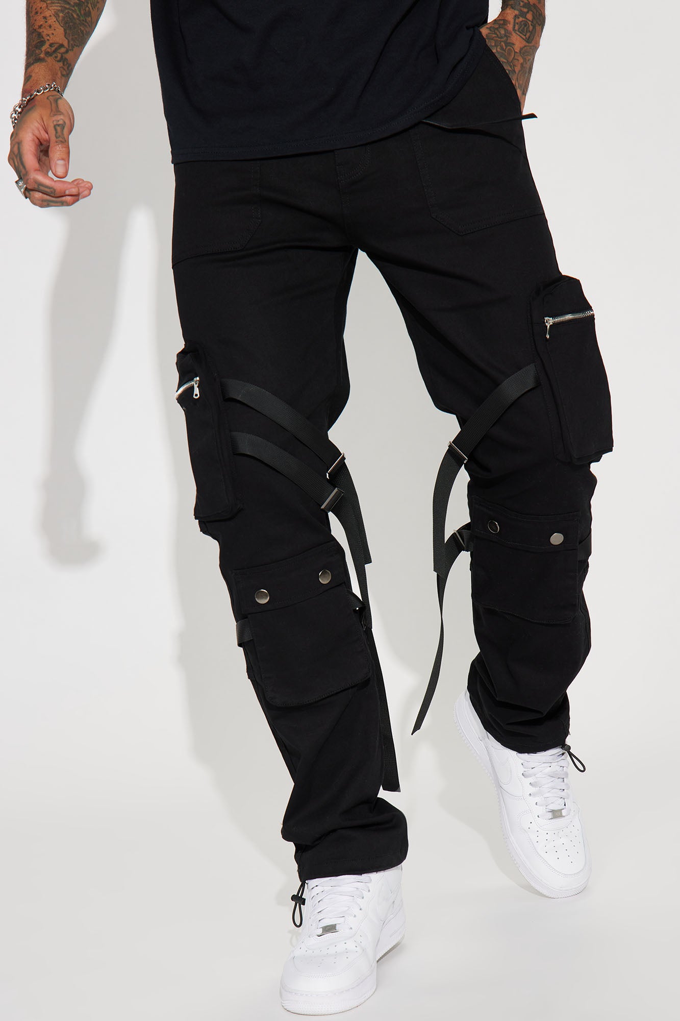 Black Harem Cargo Pants With Buckle Strap | Jungkook - BTS - Fashion Chingu