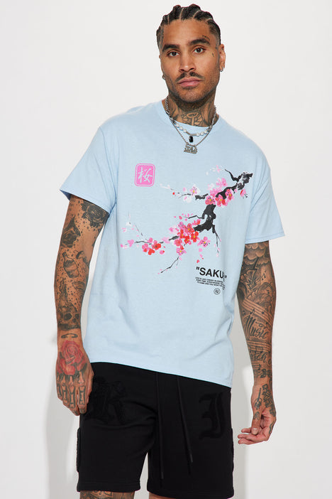Sakura Short Sleeve Tee Light Blue Fashion Nova Mens Graphic