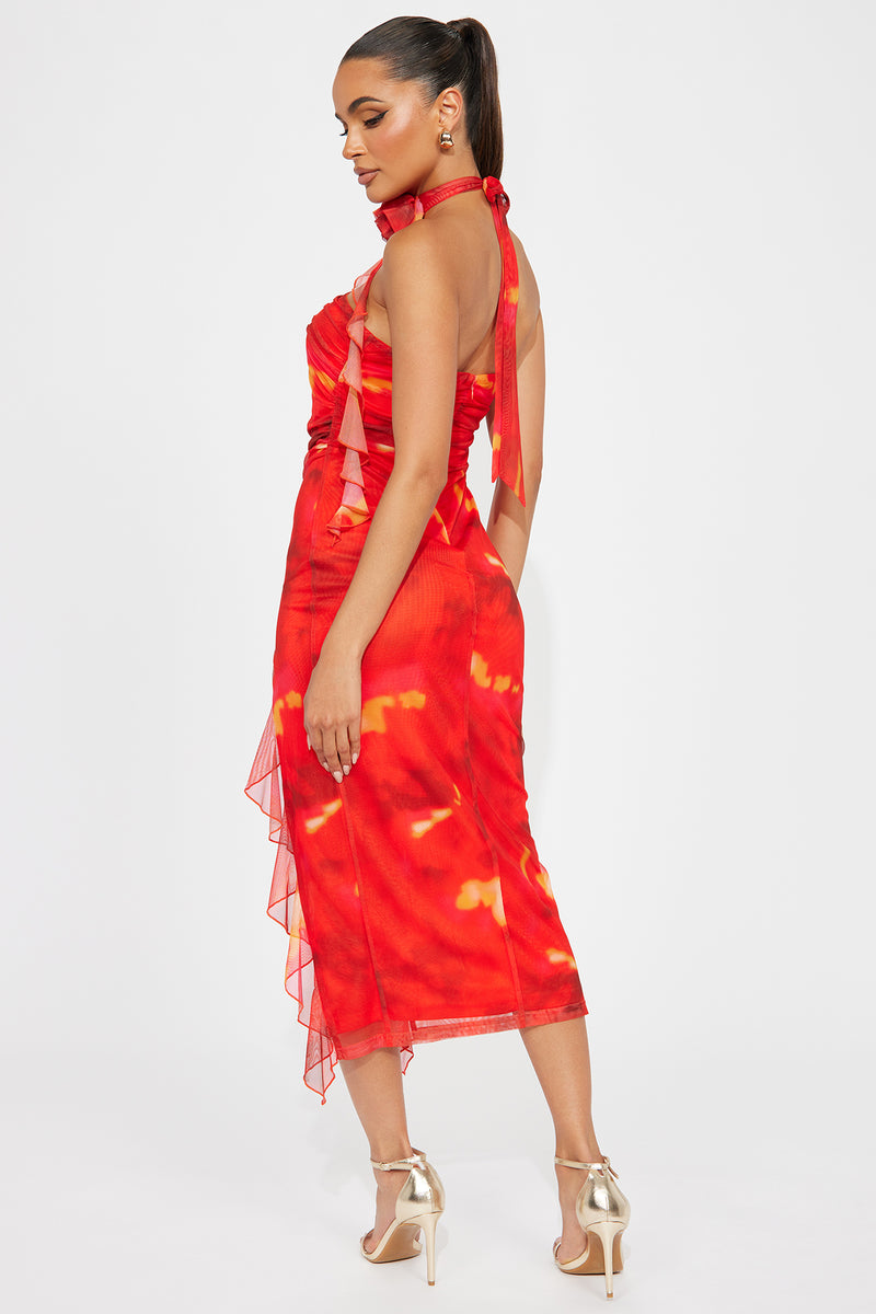 Scarlet Blaze Mesh Midi Dress - Red/combo | Fashion Nova, Dresses ...