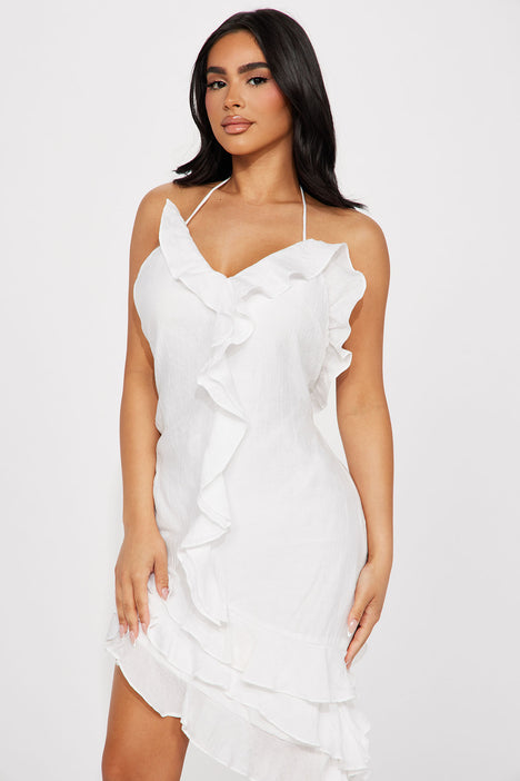 White ruffle discount dress fashion nova