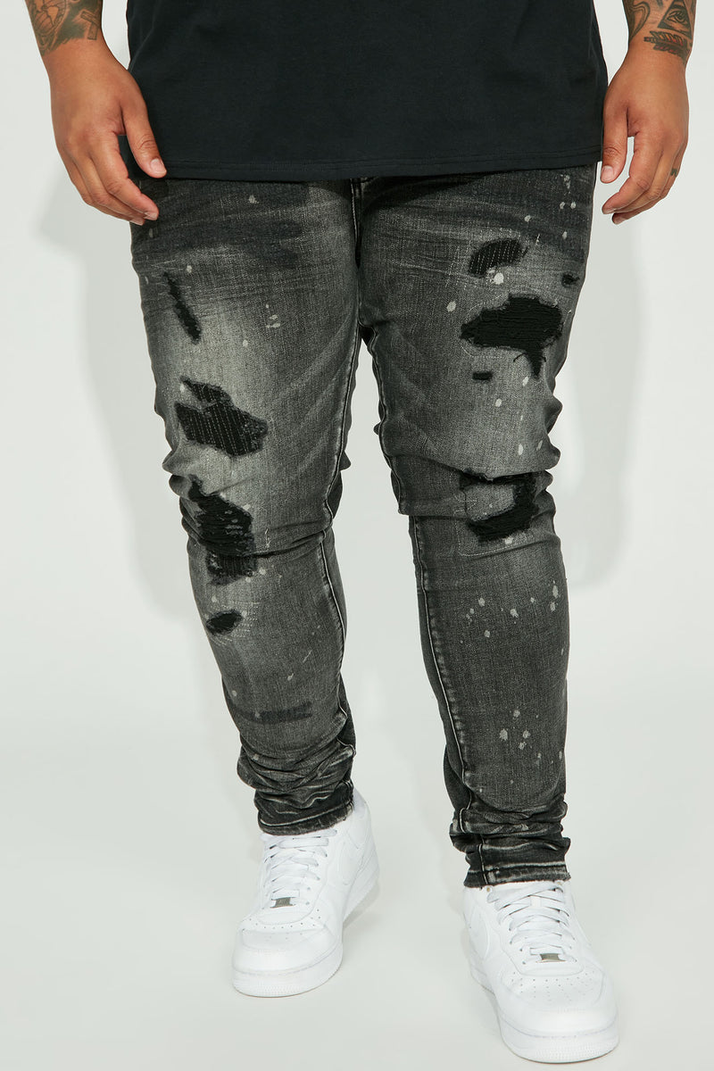 On The Spot Ripped Stacked Skinny Jeans - Black | Fashion Nova, Mens ...