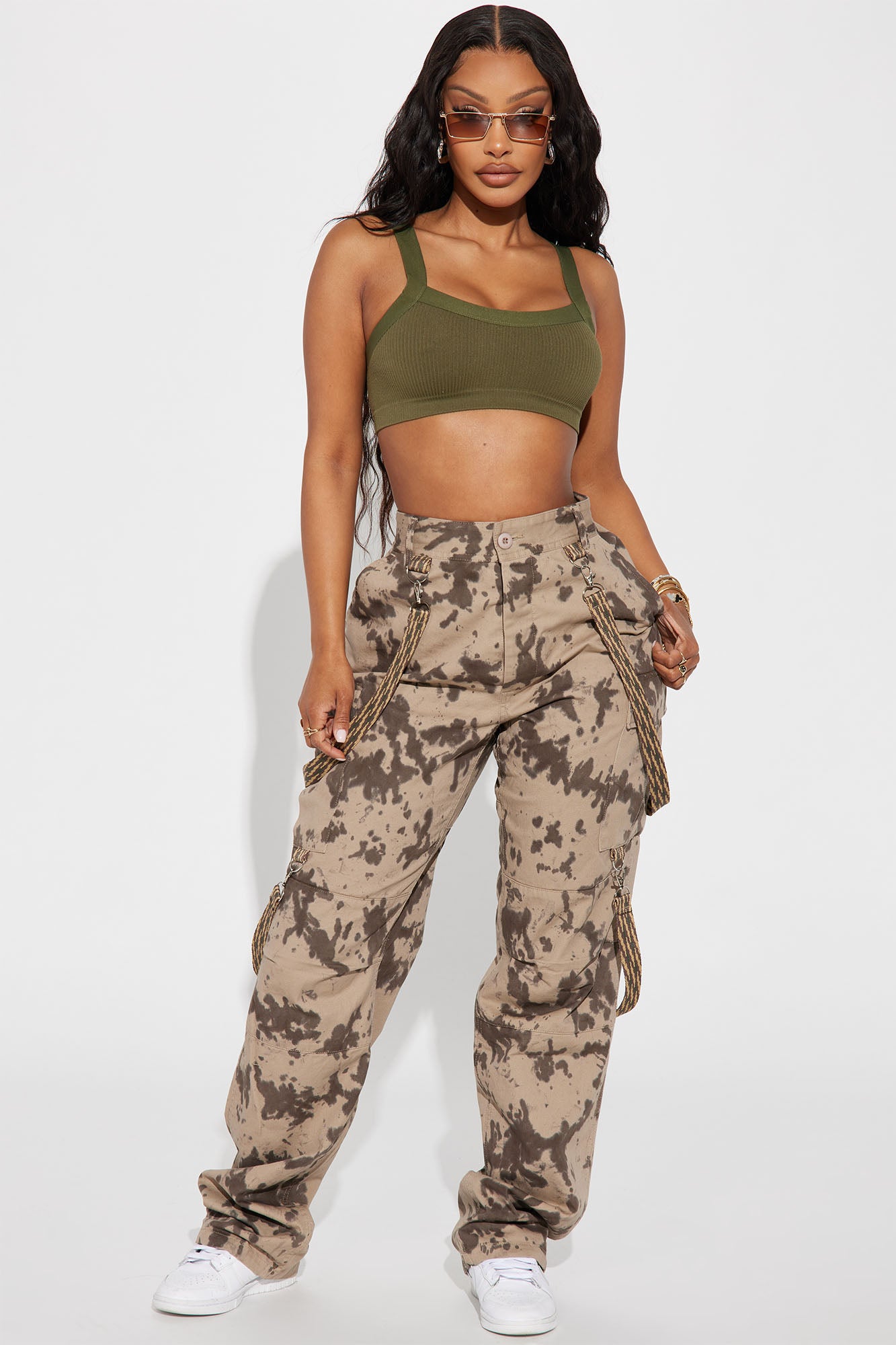 Women's Tie Dye for Cargo Pant Combo in Brown Size Small by Fashion Nova
