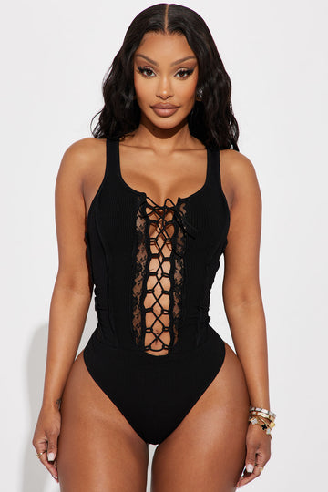 Black lace hot sale up bodysuit