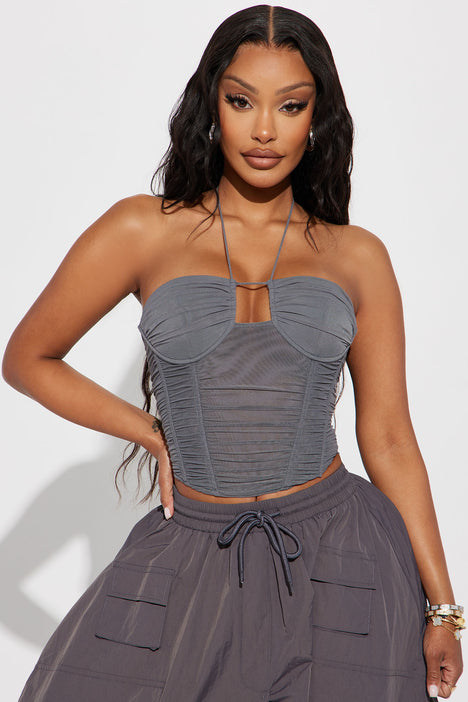 Mia Mesh Corset Top Charcoal
