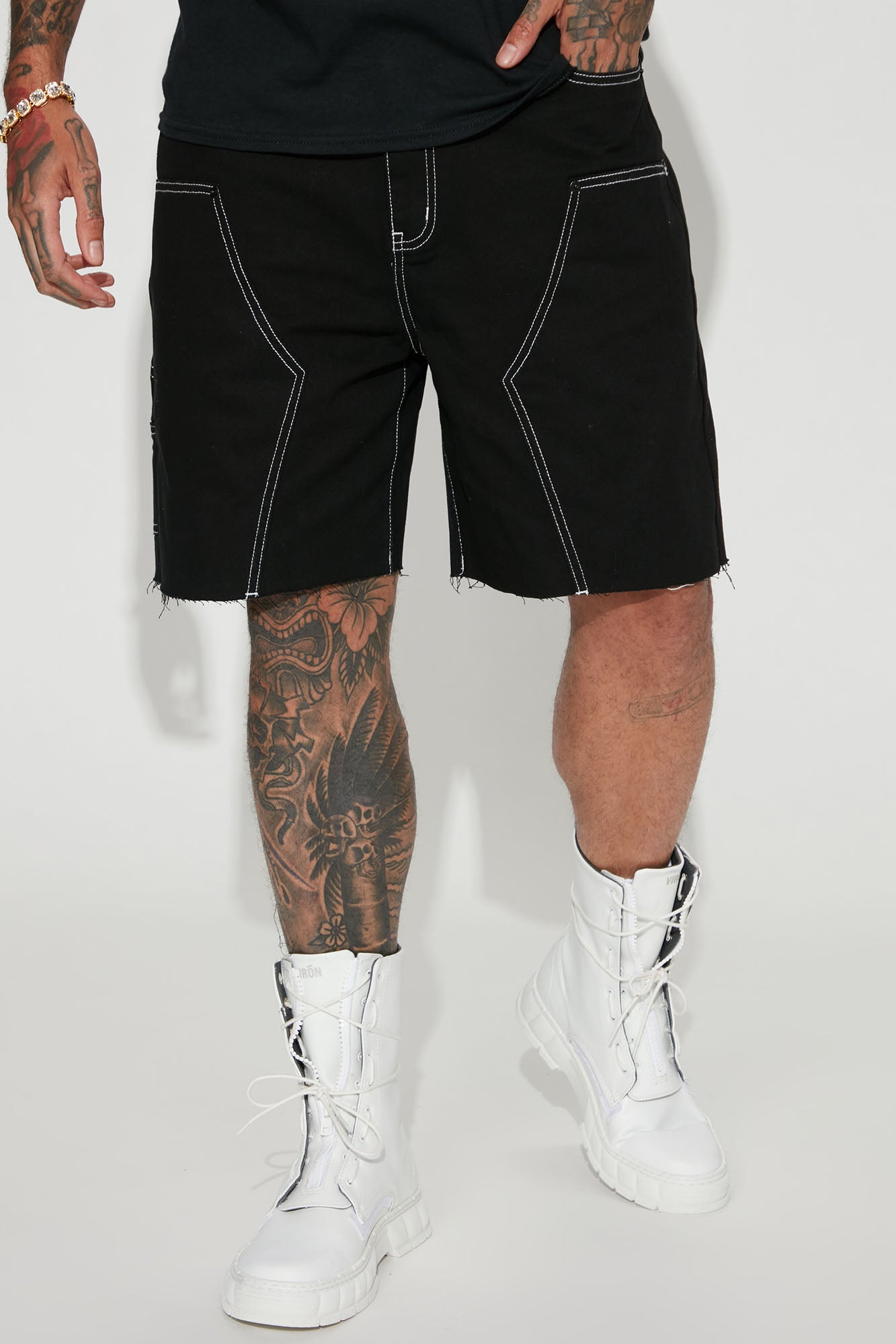 Black shorts cheap with white stitching