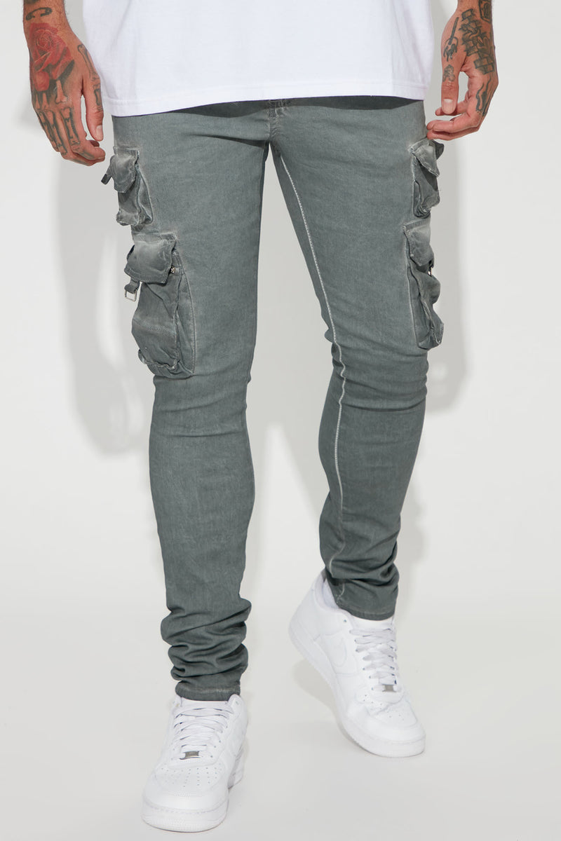Loaded Stacked Skinny Cargo Jeans - Charcoal | Fashion Nova, Mens Jeans ...