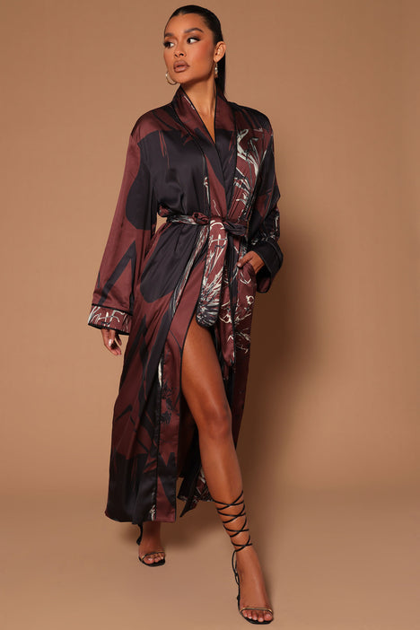 Satin kimono on sale maxi dress