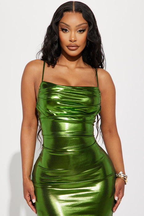 Galaxy Metallic Maxi Dress Green