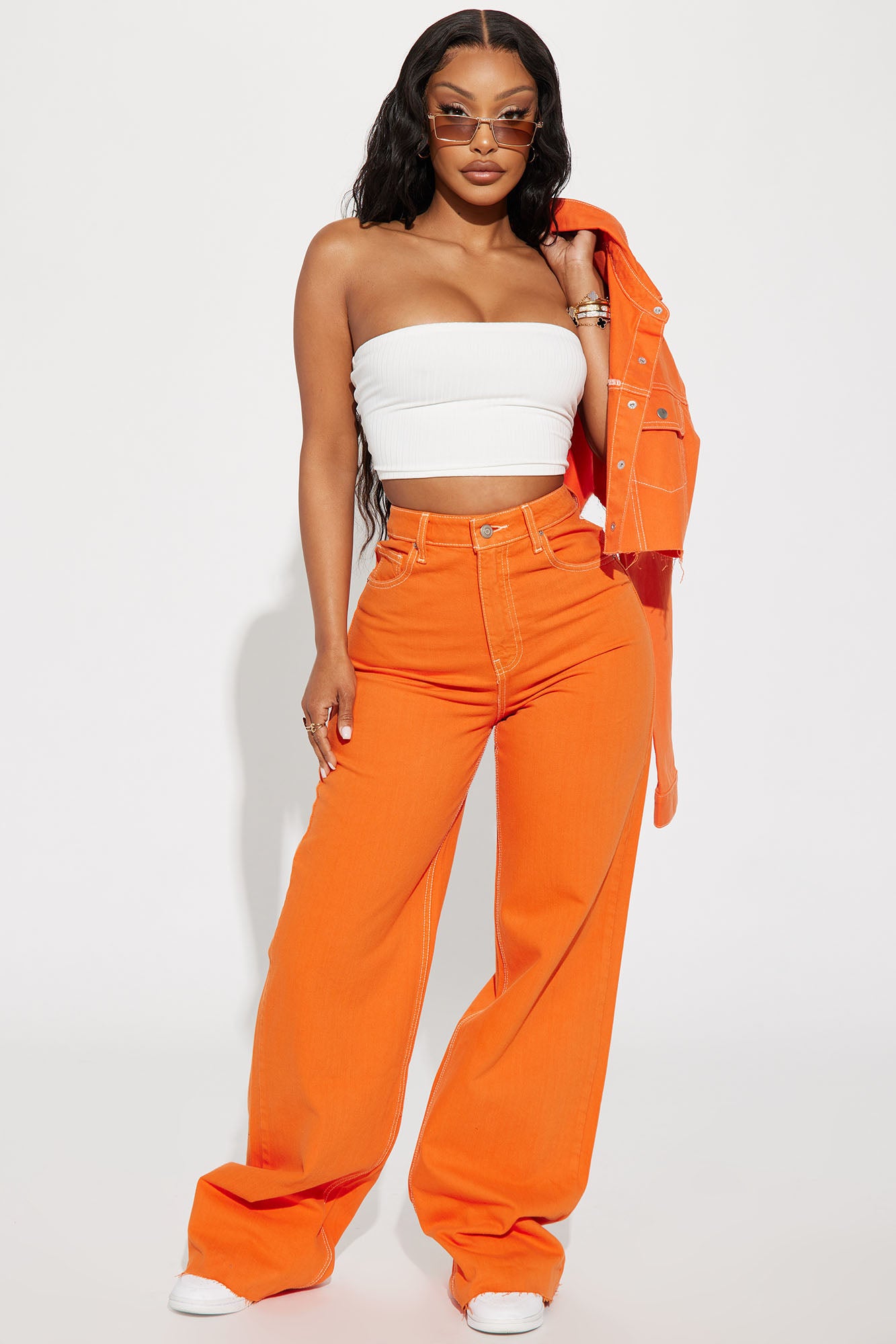 ASOS DESIGN relaxed wide leg flare trousers in orange | ASOS