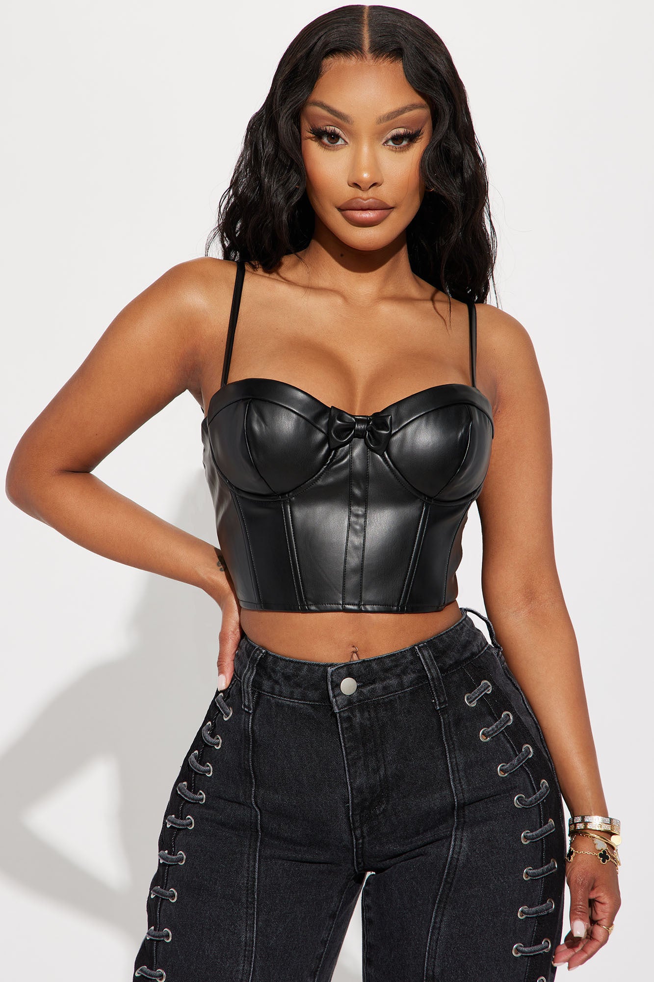 MISS MOLY Womens PU Leather Bustier Crop Top Gothic Punk Push Up