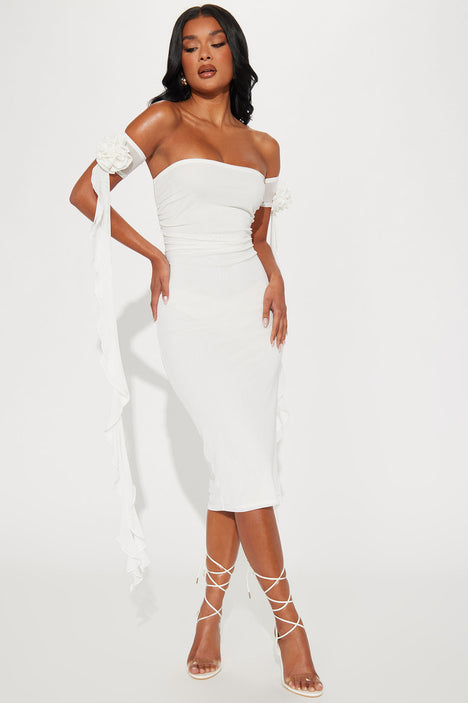 Timeless Crushing Mesh Midi Dress White