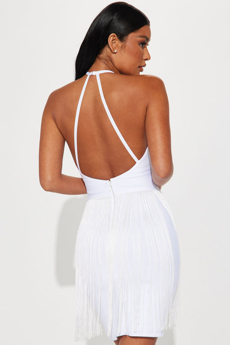 White tassel halterneck midi cheap dress