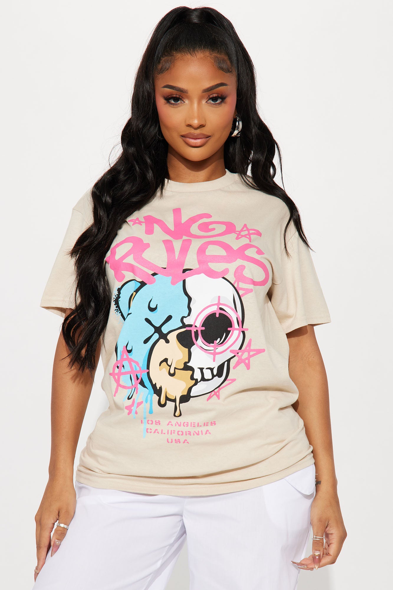 No Rules Teddy Graphic Tee Sand Fashion Nova Screens Tops and