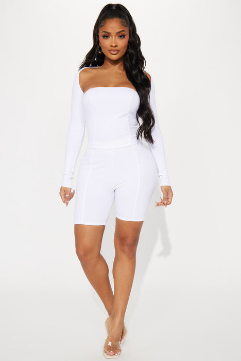 Honest Heavy Rib 3 Piece Short Set White Fashion Nova