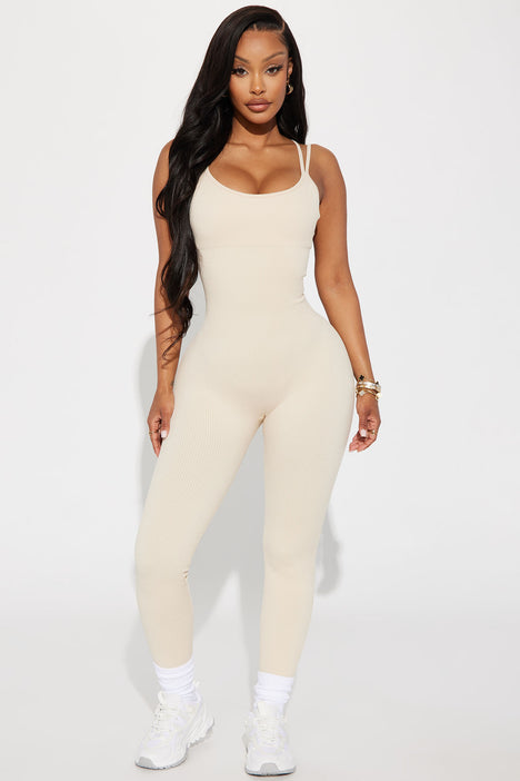 Effortless Joyce Ribbed Seamless Jumpsuit Sand