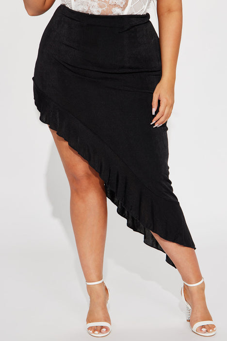 Azaria Ruffle Slinky Midi Skirt Black