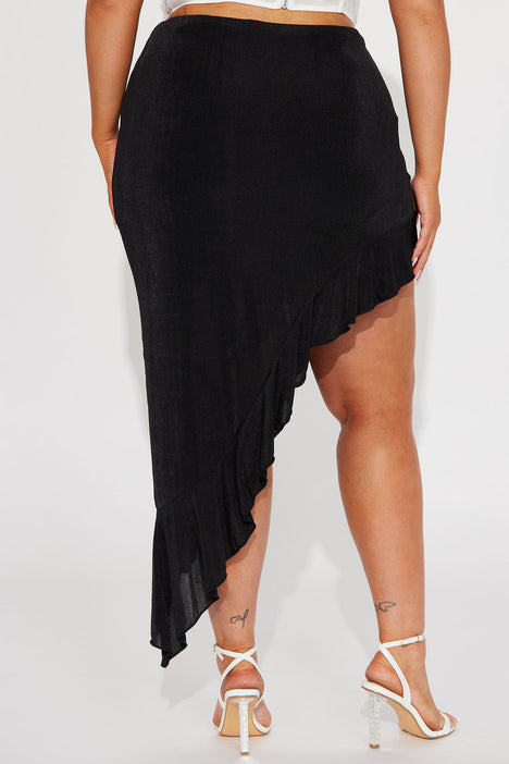 Azaria Ruffle Slinky Midi Skirt Black