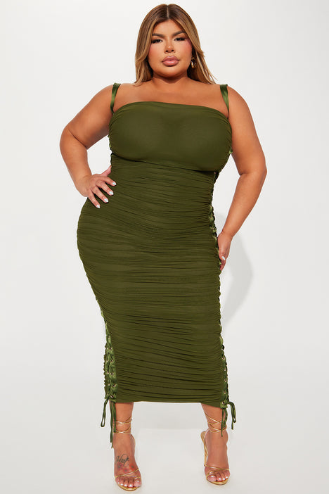 Laces Tied Maxi Dress - Olive