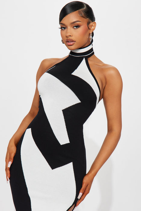 Fashion nova black and 2025 white dress