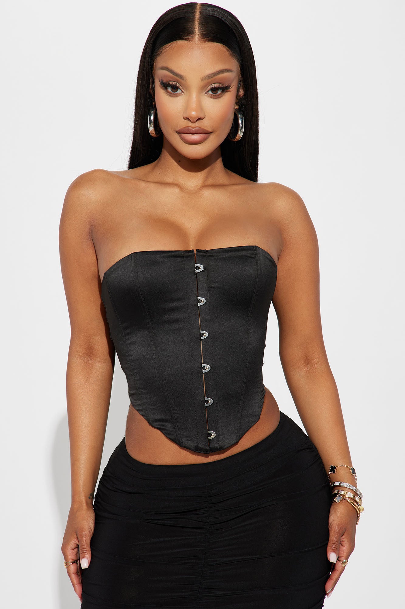 Kallista Satin Corset Top - Black, Fashion Nova, Shirts & Blouses