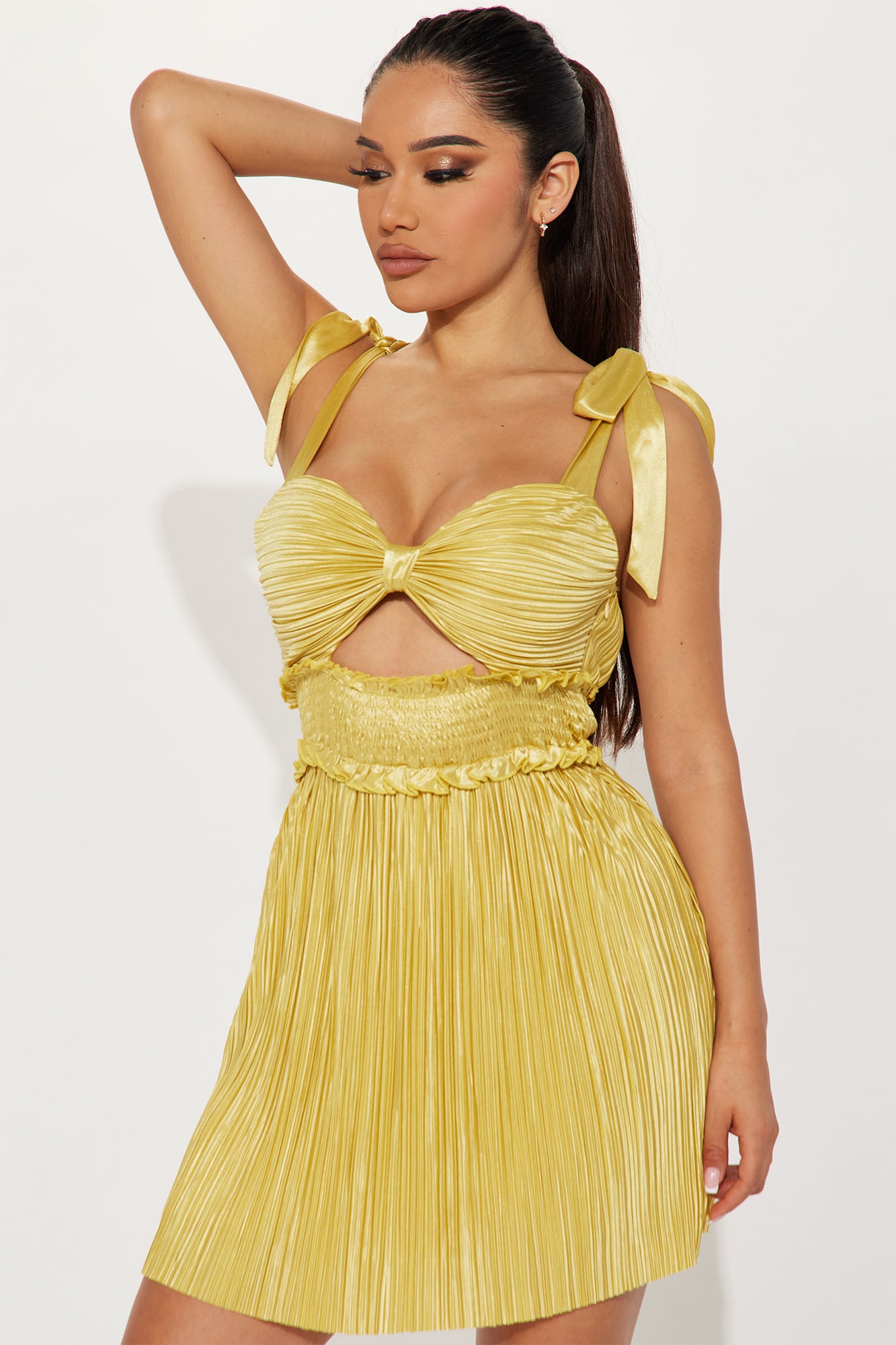 Yellow shop plisse dress