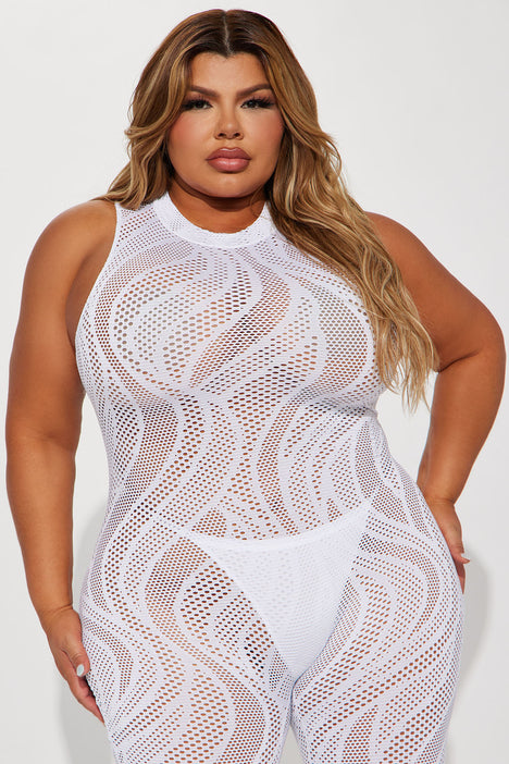 Memorable Nights Fishnet Jumpsuit White