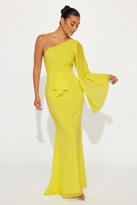 Heaven One Shoulder Maxi Dress Yellow