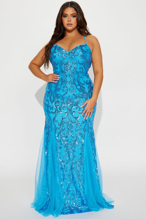 A Statement Sequin Maxi Gown Blue