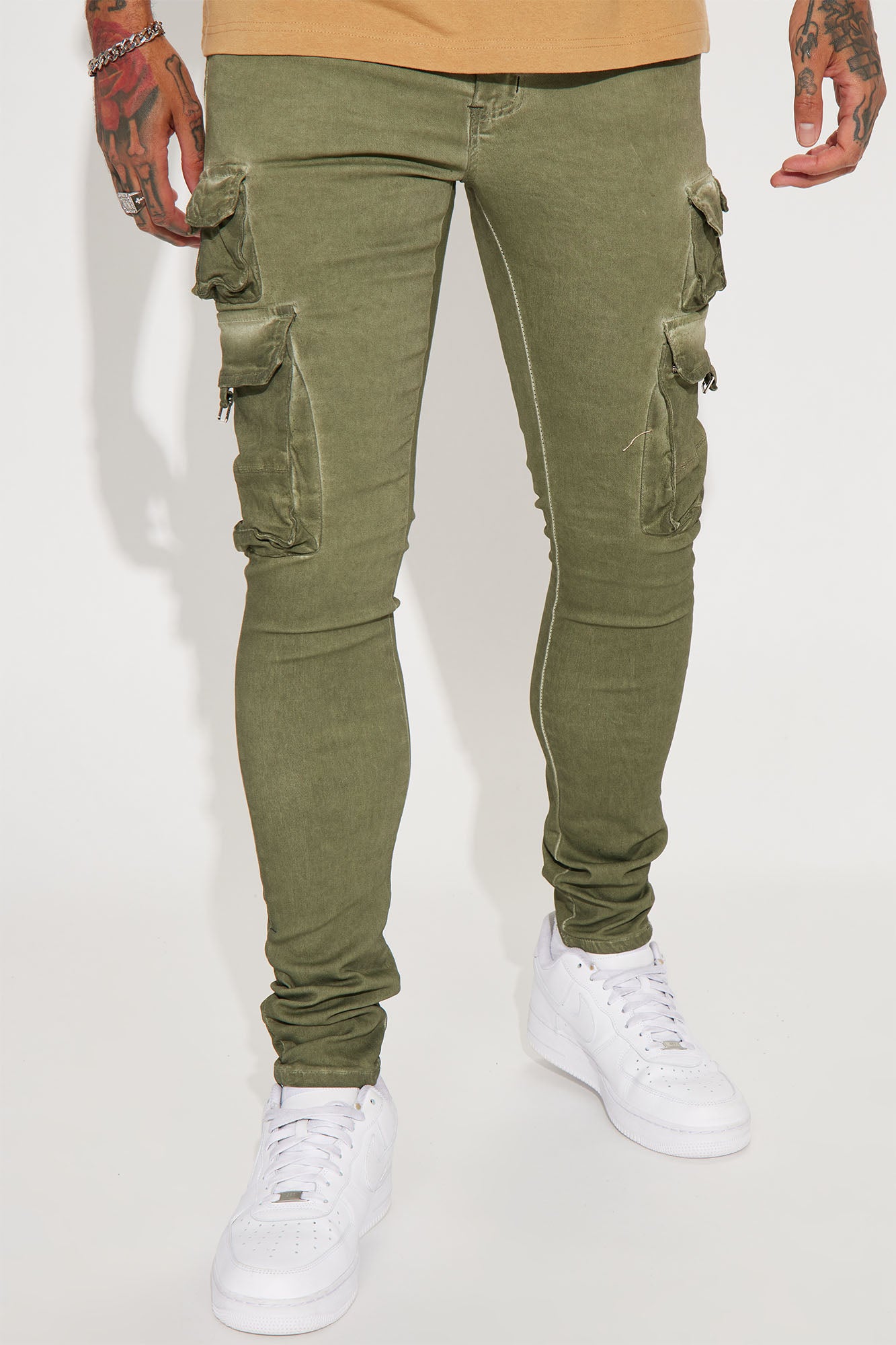 Loaded Stacked Skinny Cargo Jeans - Olive